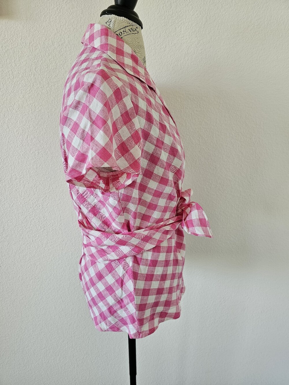 Jones New York Signature Pink Gingham Linen Blouse Size Large New With Tags - Picture 3 of 7